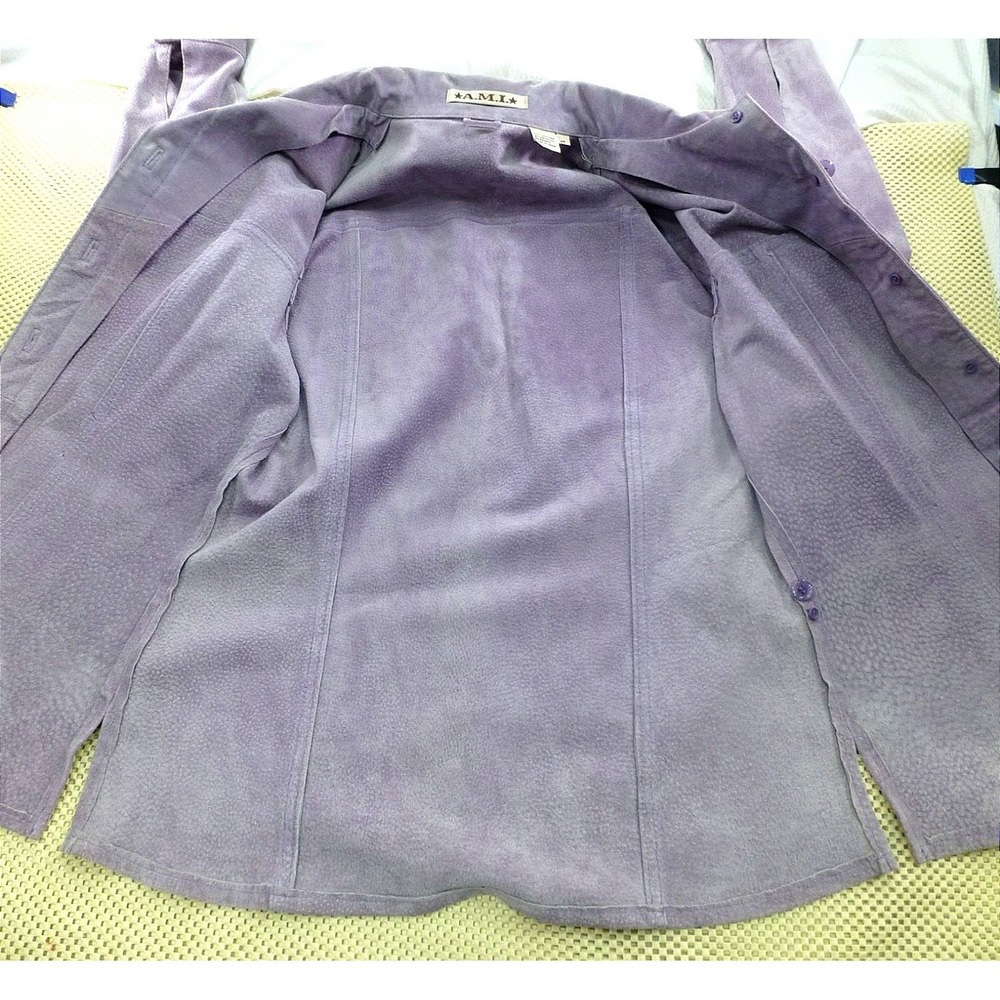 A.M.I. Womens Purple Suede Leather Button Up Shirt Long Sleeve Jacket Style 244S - Picture 5 of 13